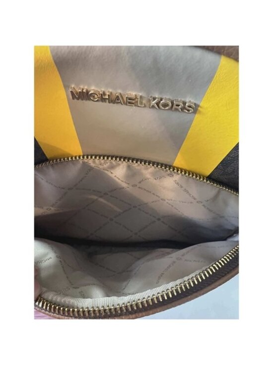 Michael Kors Abbey Medium Backpack Brown Multi Logo Yellow Stripe NEW main image 8